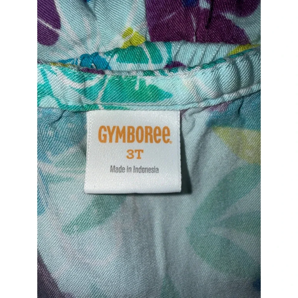 Gymboree Girls 3T Tropical Floral Cold Shoulder Romper Blue Purple Rayon Summer